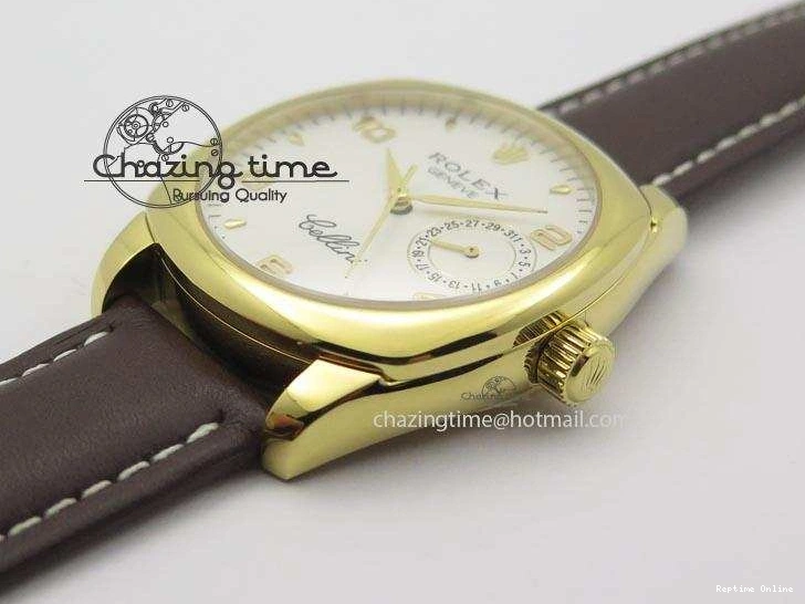 0406 Cellini Date YG White Numeral Dial On Brown Leather Strap A Affordable 3883